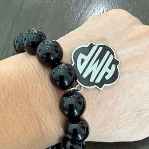 Black Beaded Bracelet with Silver Charm